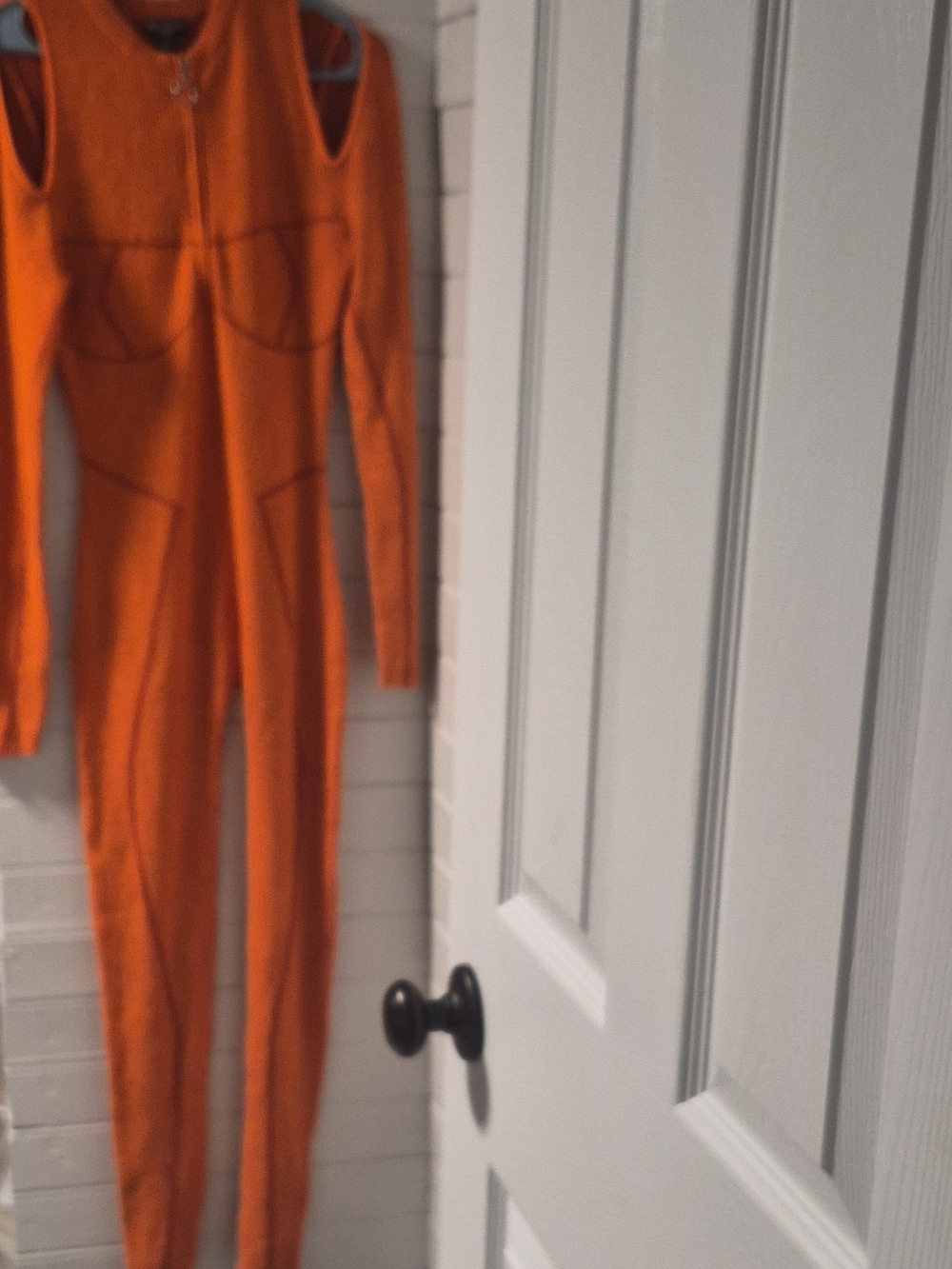 PrettyLittleThing Orange Cold-Shoulder Seam Jumpsuit